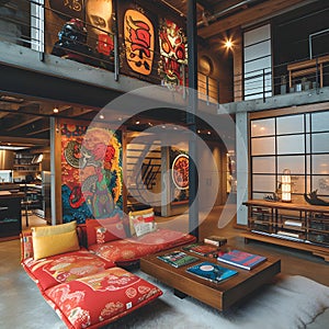 Zen-inspired loft with futuristic furnishings. AI Generated