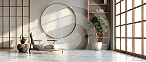 Concept Minimalist Design, Zen Decor, ZenInspired Minimalist Studio with Wood Accents and Bonsai photo