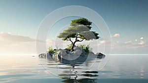 Zen-inspired Photorealistic Island With Tree In Water