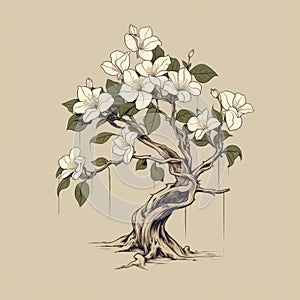 Zen-inspired Tree Illustration With Graceful Balance And Tropical Symbolism