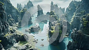 Zen-inspired Unreal Engine Landscape: Karst Viewed From Above photo