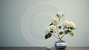 Zen-inspired White Hydrangea Bonsai: Minimalistic Japanese Beauty