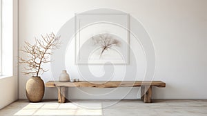 Zen-inspired Wooden Bench By West Elm In Front Of White Wall