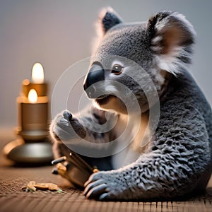 A zen koala in meditation attire, sitting cross-legged with a tiny incense holder4