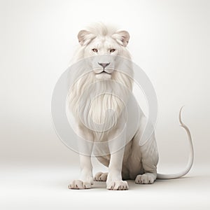 Zen Lion: A Stunning 3d Illustration Of A White Lion On Gray Background