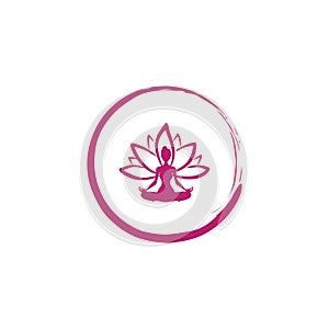 Zen Lotus Flower, Woman Silhouette Yoga Logo Vector