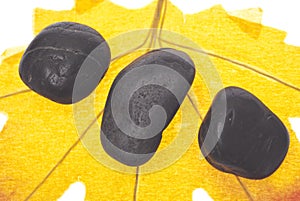 Zen Massage Stones on an Autumn Leaf