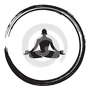 Zen Meditation Circle Black Enso Ink Brush Illustration Vector