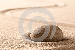 Zen meditation Japanese stone and sand garden with raked line