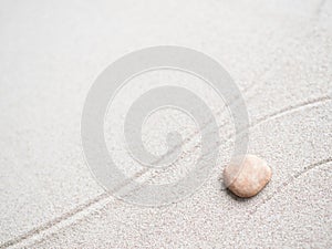 Zen Pattern Background, Japanese Garden Sand Line Circle whit Rock Pebble Abstract Stone on White Beach Spa, Texture Nature Calm