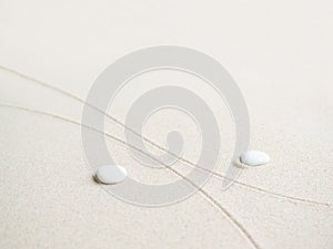 Zen Pattern Background Japanese Garden on Sand with Pebble Rock Circle on Line Texture White Beach,Abstract Spa Nature Wave,