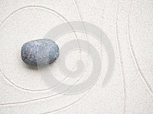 Zen Pattern Background, Japanese Garden White Sand Line Circle Pebble Rock Spa Top View Nature, Abstract Texture Japan Harmony