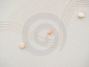 Zen Pattern Background Sand Garden japanese Stone Pebble Abstract Texture White Beach Spa Aroma Japan Nature Top View Space,