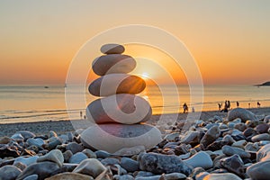 Zen Pebbles on a beach sunset
