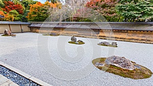 A Zen Rock Garden in Ryoanji Temple in Kyoto