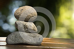 Zen rock tri Spiritual stack wood floor stone concept