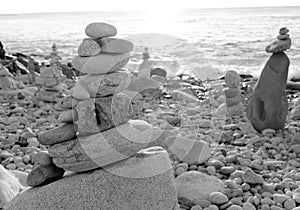 Zen rocks arranged at the beach
