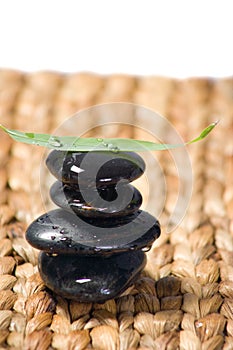 Zen Rocks stacked with a leaf