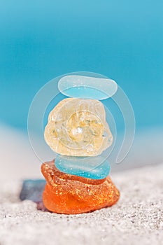 Zen sea glass balance stack coloured stone