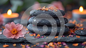 Zen Spa Arrangement with Black Stones and Pink Flower