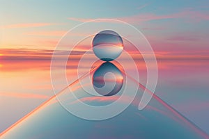 Zen sphere with colorful reflection on water