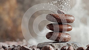 Zen stack of chocolate stones with sprinkled coconut flakes