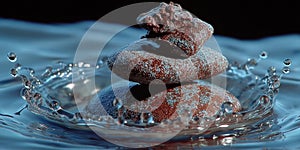 Zen stack of stones splashing in calm blue water
