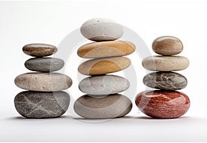 Zen stacked smooth stones. Sea pebble. Balancing pebbles isolated