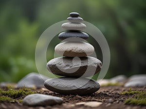 Zen stacked stones on nature background.