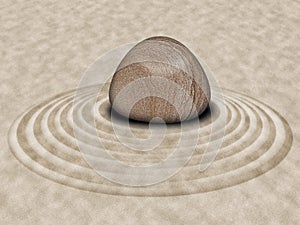 Zen Stone on Sand Garden Circles