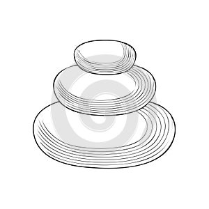 Zen stone stack balanced composition, black and white line art illustration