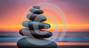 Zen Stone Stack at Sunset Beach
