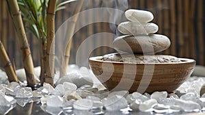 Zen Stone Tower and Bamboo in a Peaceful Setting.