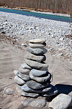 Zen stone tower at the river