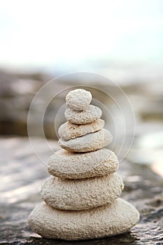 Zen stones, background, ocean for the perfect meditation