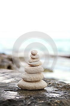 Zen stones, background, ocean for the perfect meditation
