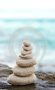 Zen stones, background, ocean for the perfect meditation