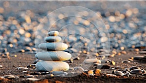 Zen stones on the beach, balance of harmony