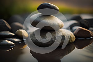 zen stones on the beach, meditation concept, shallow depth of field