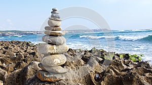 Zen stones on beach for perfect meditation