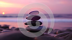 zen stones on the beach at sunset, meditation, spa, background