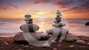 zen stones on the beach two stacked rocks on the beach at sunset zen