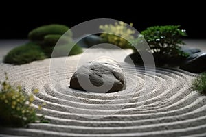 Zen stones garden meditation with dark background. Ai generative