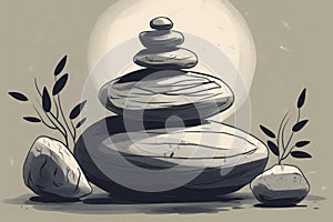 Zen stones garden meditation illustration. Ai generative