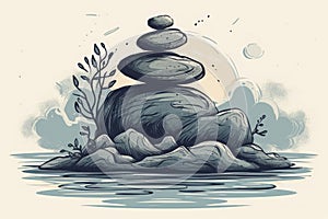 Zen stones garden meditation illustration. Ai generative