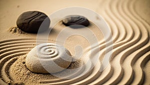 Zen Stones with lines on sand spa harmony concept.