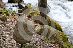 Zen stones near beautiful mountain river