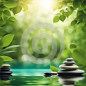 Zen stones,orchid,Lotus flower on nature background with reflection. Spa treatment concept, massage aromatherapy