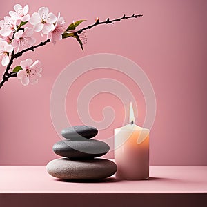 Zen stones,orchid,Lotus flower on nature background with reflection. Spa treatment, massage aromatherapy concept