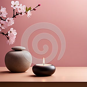 Zen stones,orchid,Lotus flower on nature background with reflection. Spa treatment, massage aromatherapy concept